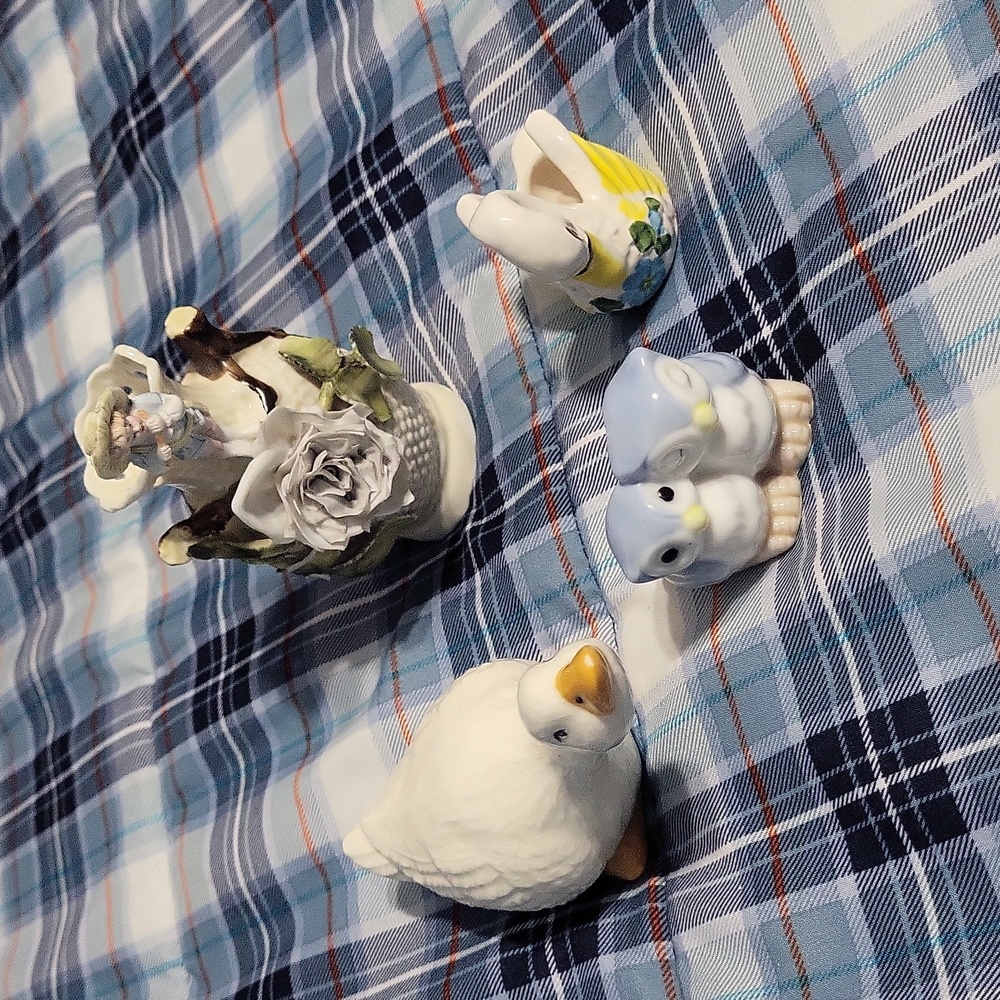 4 pc country goose owls swan vase ceramic porcelain figurines lot kitchen